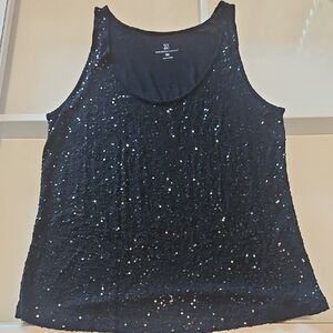 New York & Company Black Sequin Sleeveless Tank Top